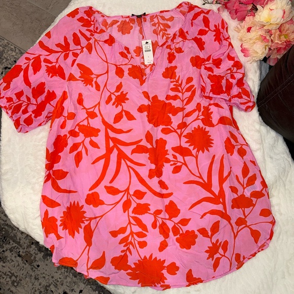 Talbots Tops - NWT Talbots Red Floral Blouse on Pink Size Large